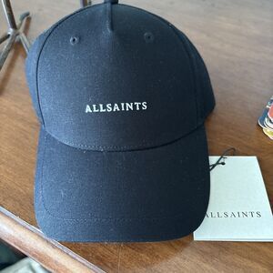 AllSaints Hat Men's Adjustable Cap One Size 100% Cotton Black Logo Baseball NWT